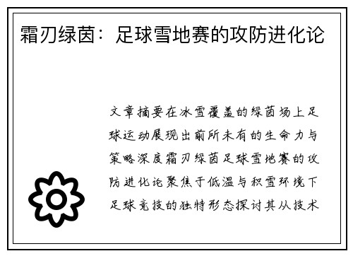 霜刃绿茵：足球雪地赛的攻防进化论